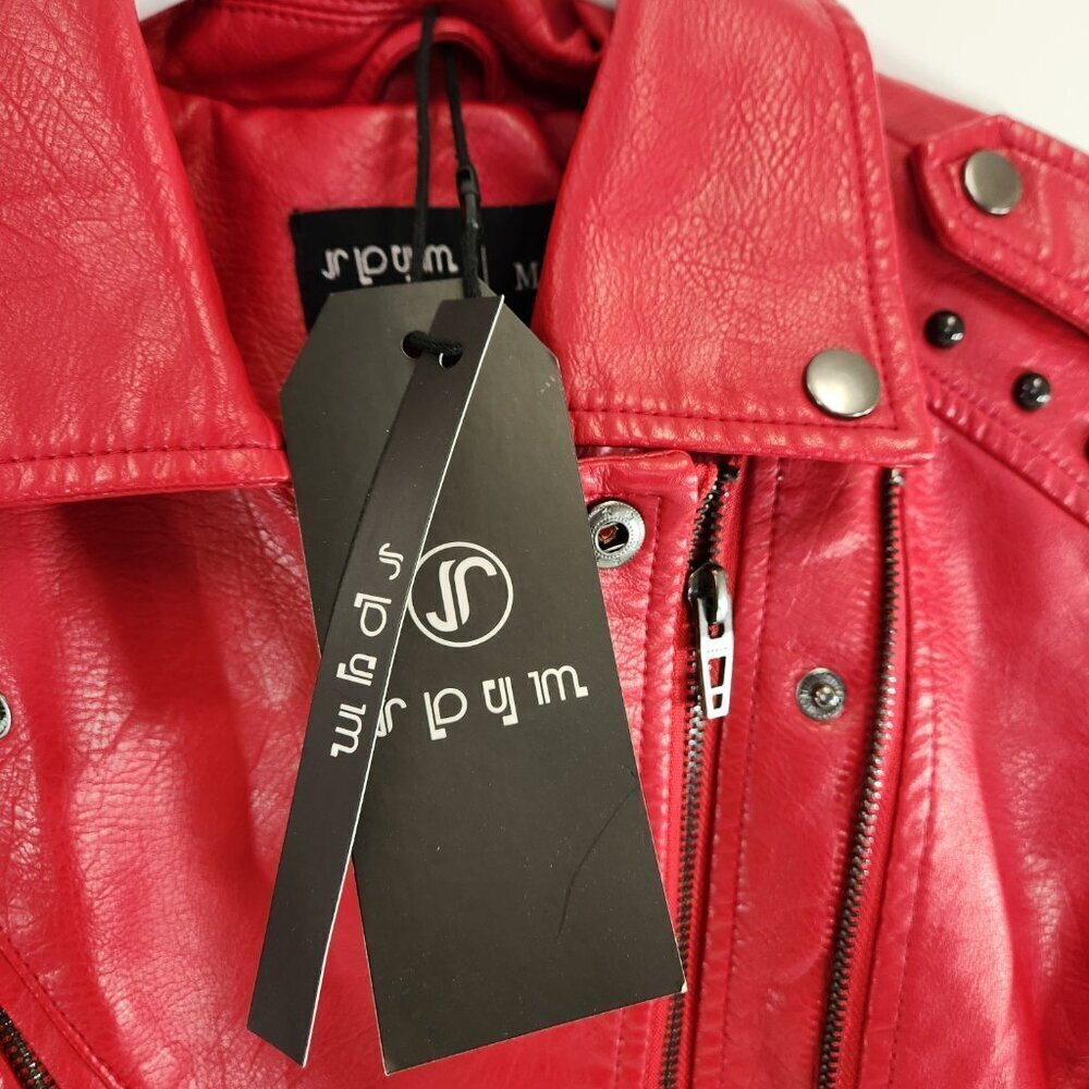 SPYM Faux Leather Moto Jacket Red Size Medium NWT - Picture 5 of 12